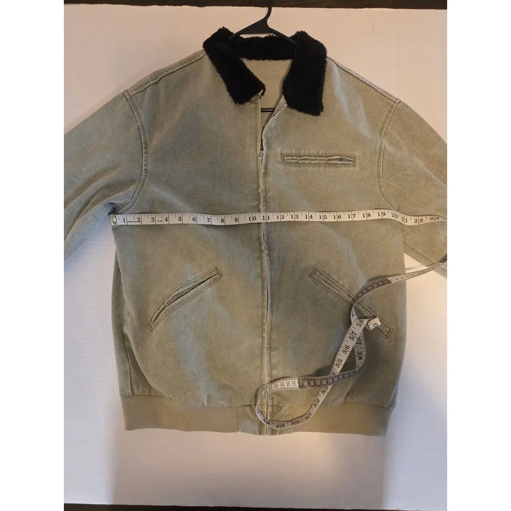 Manfinity Homme Washed Green-Grey Workwear Denim Jacket